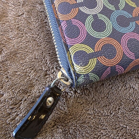 Coach Waverly Coated Canvas Accordion Zip Around Wallet 43628 Navy Card Slot - Picture 7 of 9